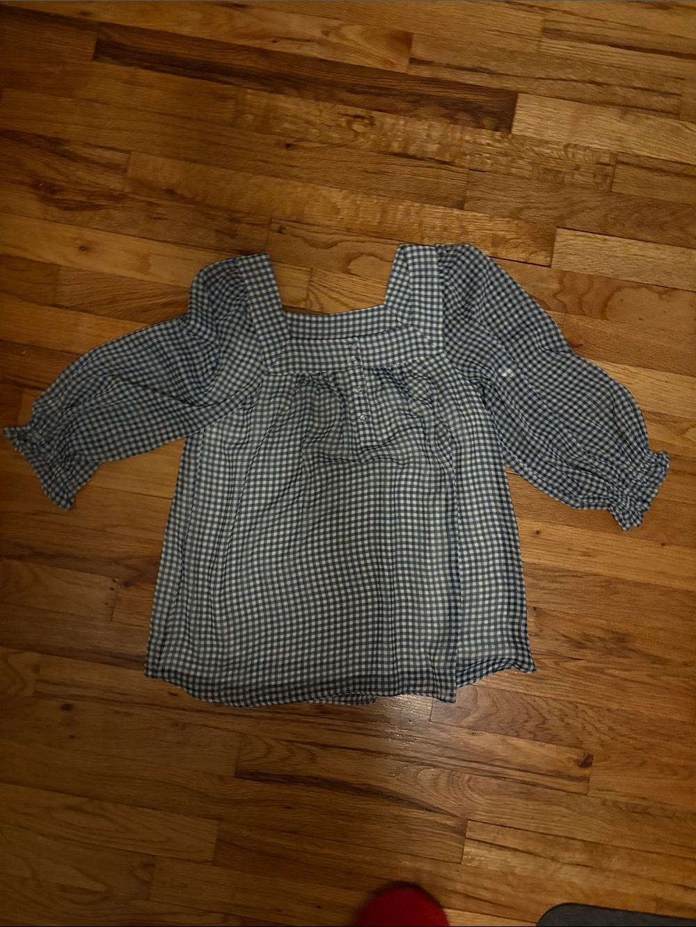 LC Lauren Conrad Blue and White Gingham Square-Neck Top